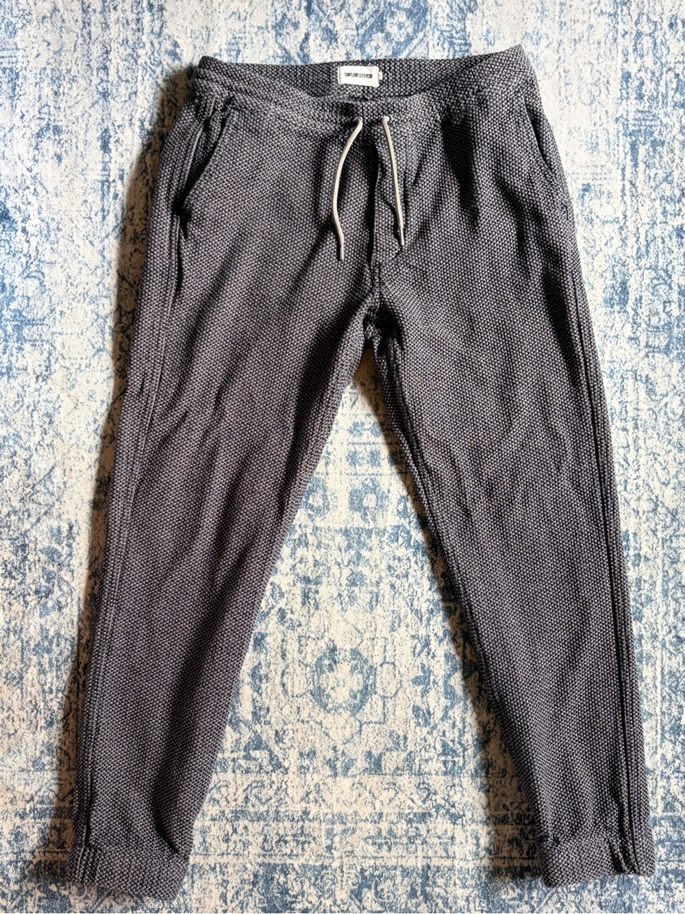 Taylor Stitch Apres Pants Charcoal Sashiko Knit Joggers Black Gray Medium Cotton